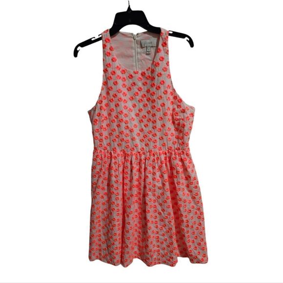 J. CREW Neon Pink Floral Embroidered Halter Racerback Dress  Pockets - Size 12 - Picture 1 of 10